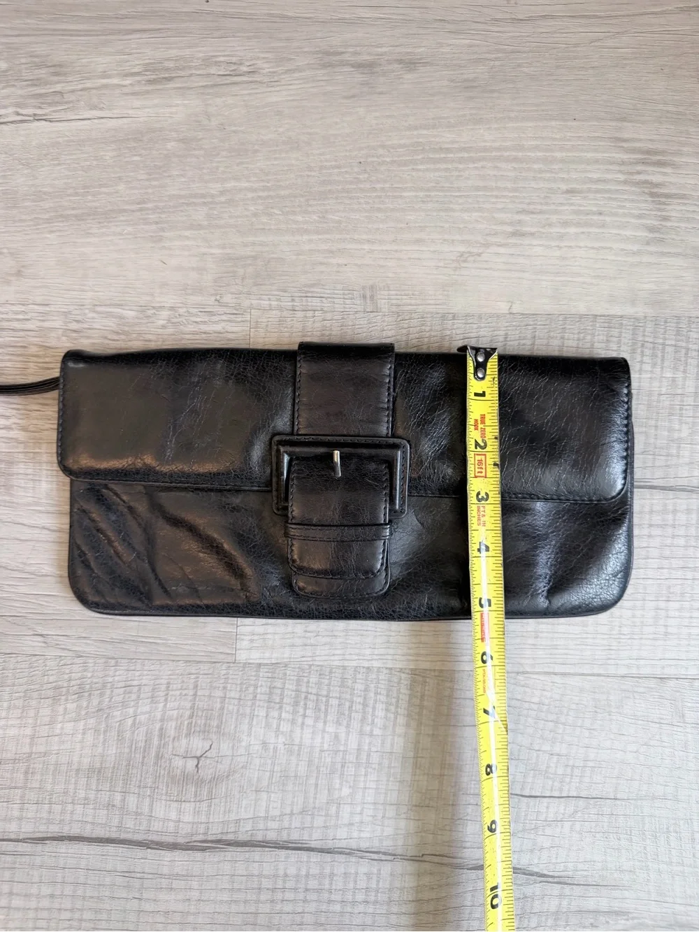 HOBO International Black Leather Clutch Wristlet Buckle Purse